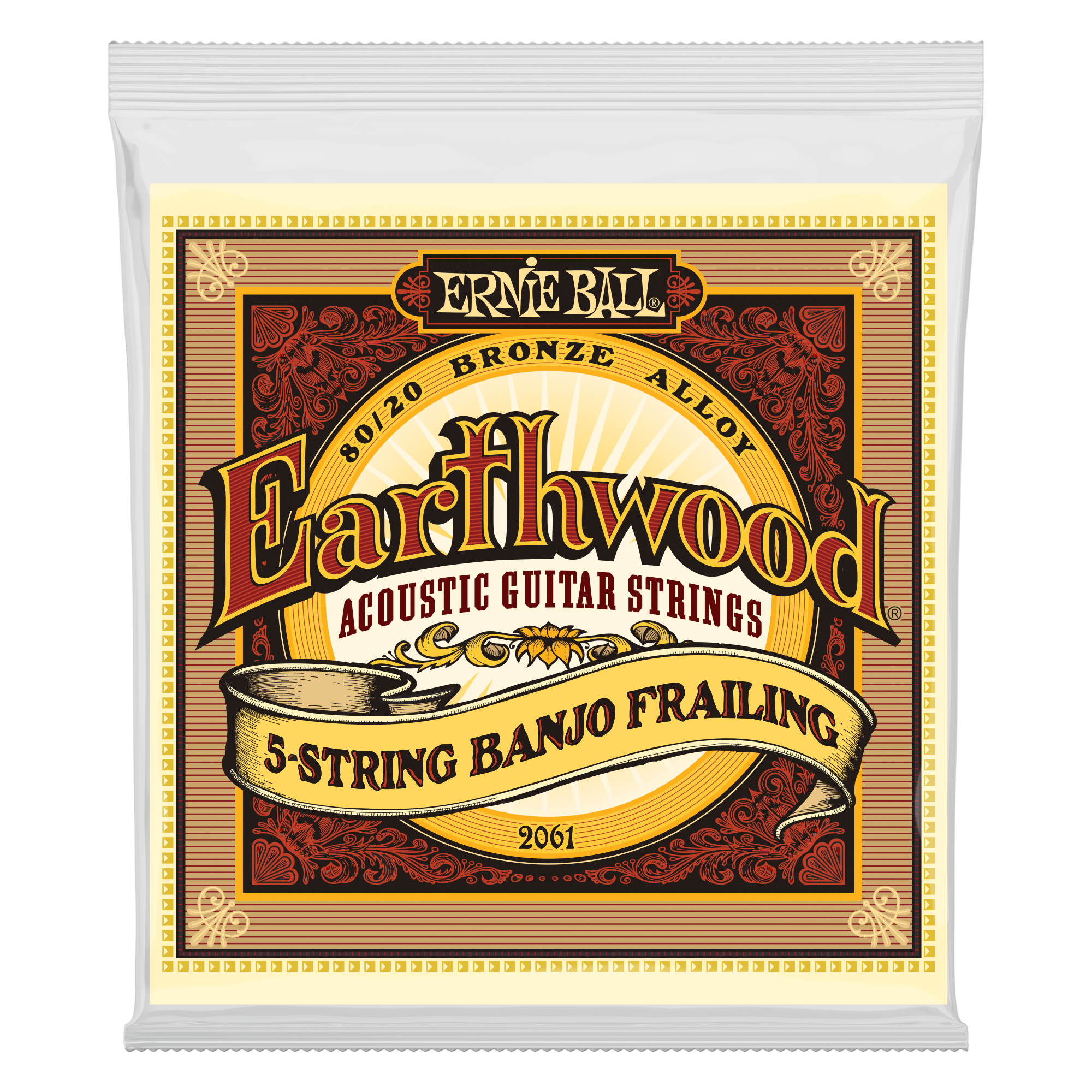 Ernie Ball 2061 Earthwood 80/20 Bronze Loop End 5-String Frailing Banjo Strings .010-.024 Gauge