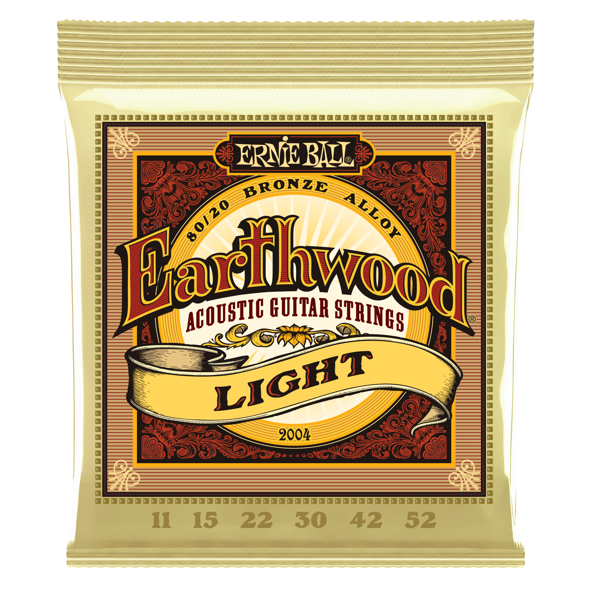 Ernie Ball P02004 Light Earthwood 80/20 Bronze Acoustic Guitar Strings .011-.052 Gauge