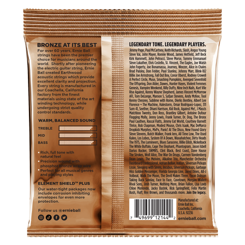 Ernie Ball 2144 Medium Earthwood Phosphor Bronze Acoustic Guitar Strings .013-.056 Gauge