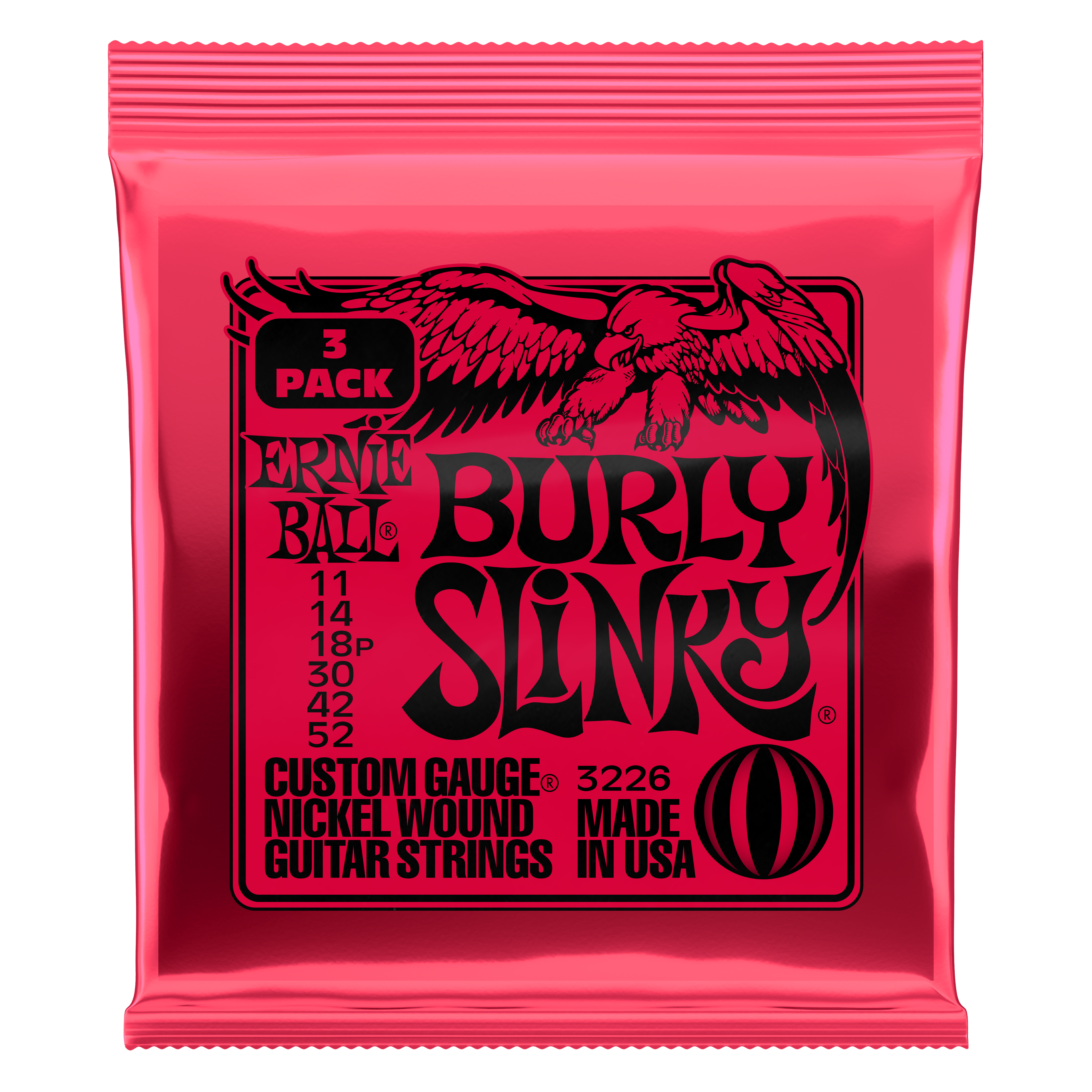 Ernie Ball 3226 Burly Slinky Nickel Wound Electric Guitar Strings - .011-.052 Factory (3-pack)