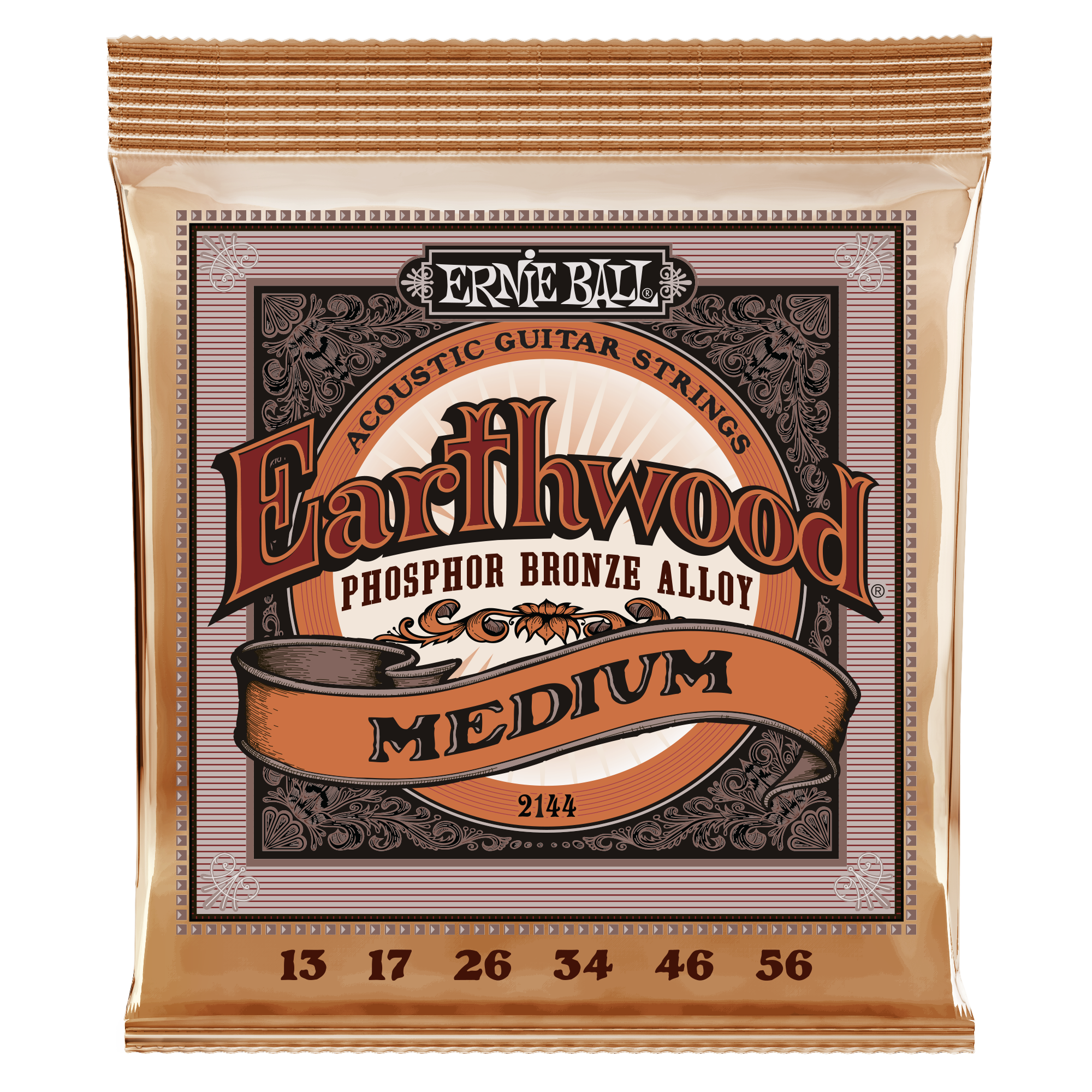 Ernie Ball 2144 Medium Earthwood Phosphor Bronze Acoustic Guitar Strings .013-.056 Gauge