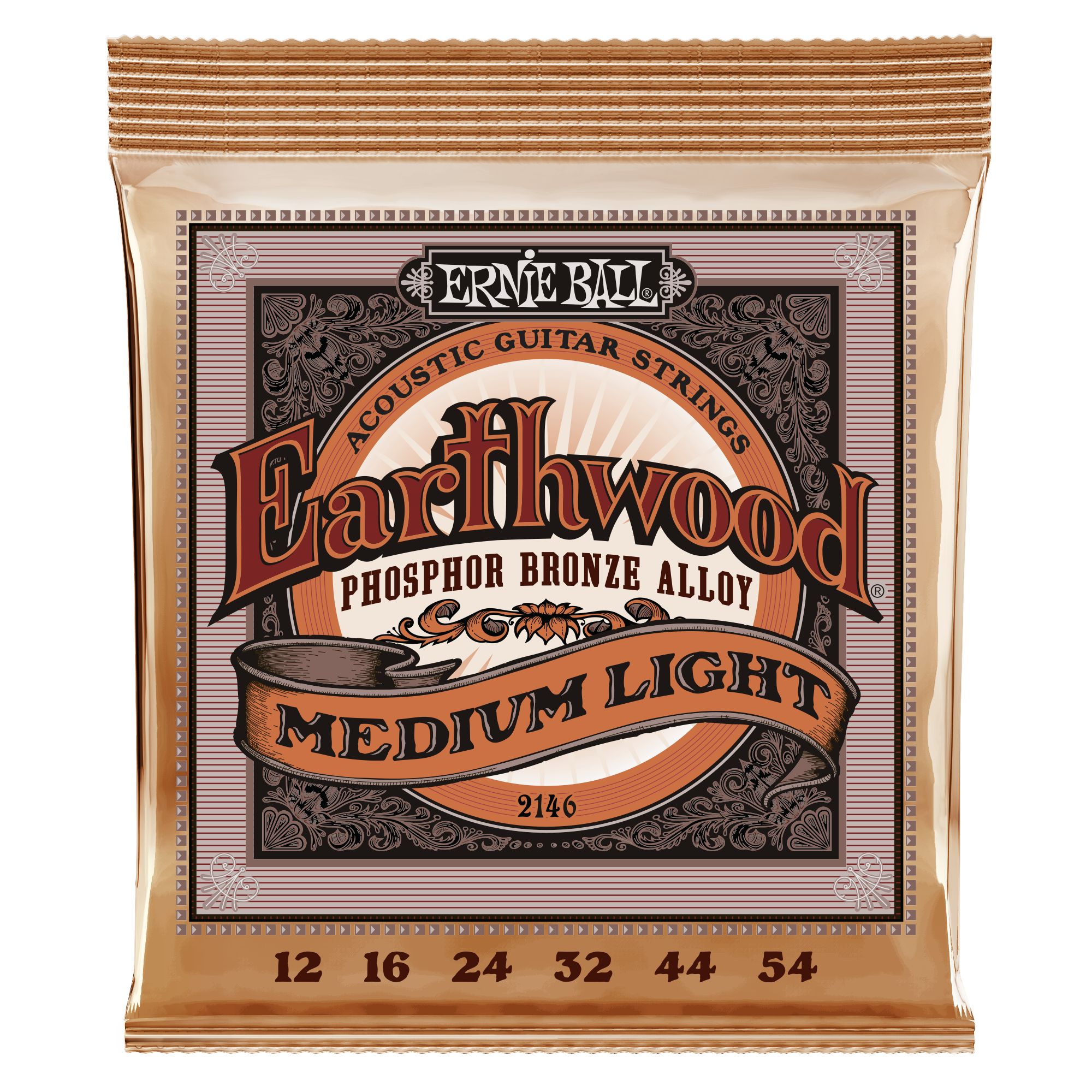 Ernie Ball 2146 Earthwood Phosphor Bronze Acoustic Guitar Strings - .012-.054 Medium Light